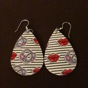 Leather Drop Earrings, Lips